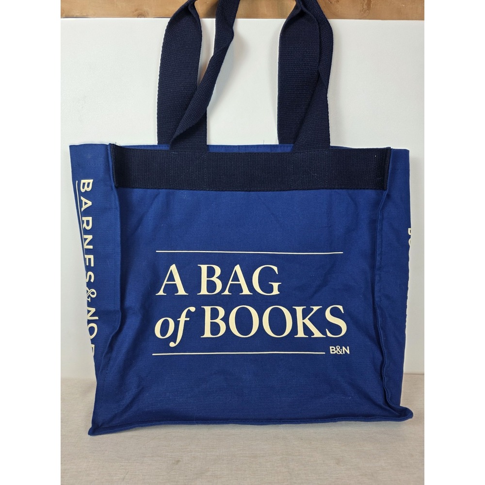 Barnes & Noble A Bag of Books Tote 100% Cotton Blue‎ Canvas 15x14x5 Heavyweight
